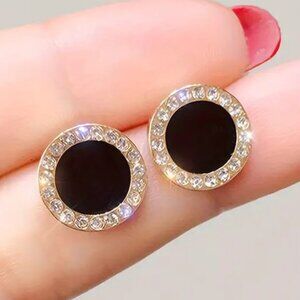 Earrings Gold Rhinestone Black Stud Stunning Simple Trendy Stylish Formal Glam